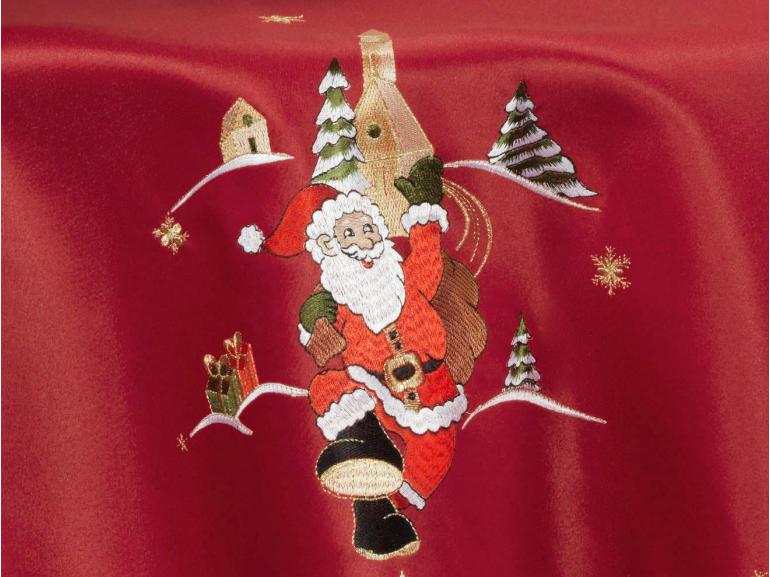 Toalha de Mesa Natal com Bordado Richelieu Redonda 175cm - Bondade Vermelho - Dui Design