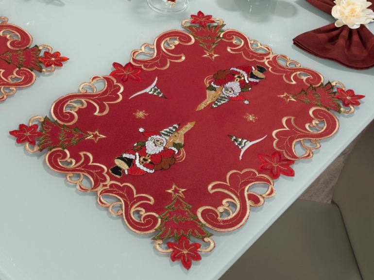 Jogo Americano Natal 4 Lugares (4 peas) com Bordado Richelieu 35x50cm - Bondade Vermelho - Dui Design