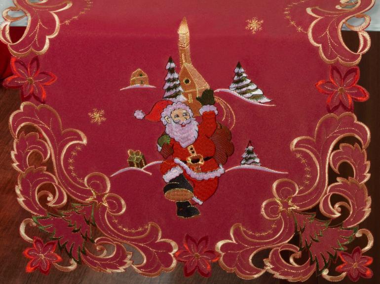 Trilho de Mesa Natal com Bordado Richelieu 45x170cm Avulso - Bondade Vermelho - Dui Design