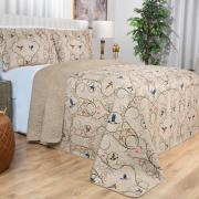 Kit: 1 Cobre-leito Solteiro Bouti de Microfibra Ultrasonic Estampada + 1 Porta-travesseiro - Bonny Bege - Dui Design