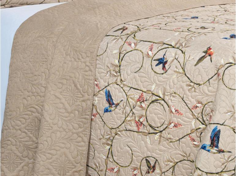 Kit: 1 Cobre-leito Solteiro Bouti de Microfibra Ultrasonic Estampada + 1 Porta-travesseiro - Bonny Bege - Dui Design