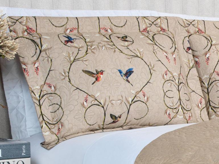 Kit: 1 Cobre-leito Solteiro Bouti de Microfibra Ultrasonic Estampada + 1 Porta-travesseiro - Bonny Bege - Dui Design