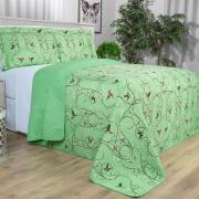 Kit: 1 Cobre-leito Casal Bouti de Microfibra Ultrasonic Estampada + 2 Porta-travesseiros - Bonny Verde - Dui Design