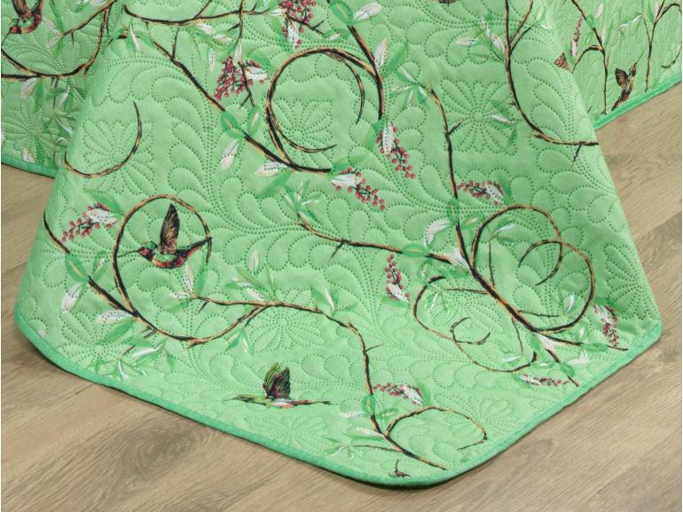 Kit: 1 Cobre-leito Casal Bouti de Microfibra Ultrasonic Estampada + 2 Porta-travesseiros - Bonny Verde - Dui Design