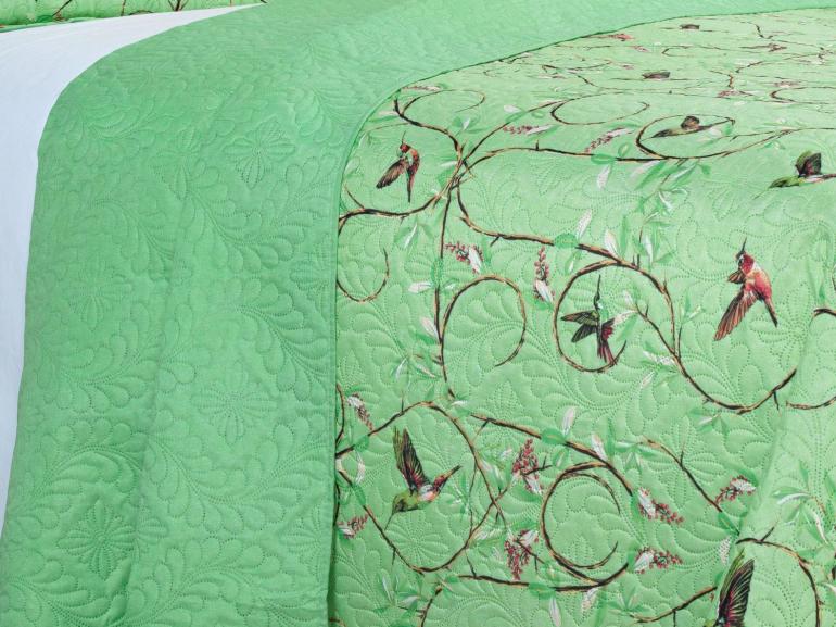 Kit: 1 Cobre-leito Casal Bouti de Microfibra Ultrasonic Estampada + 2 Porta-travesseiros - Bonny Verde - Dui Design