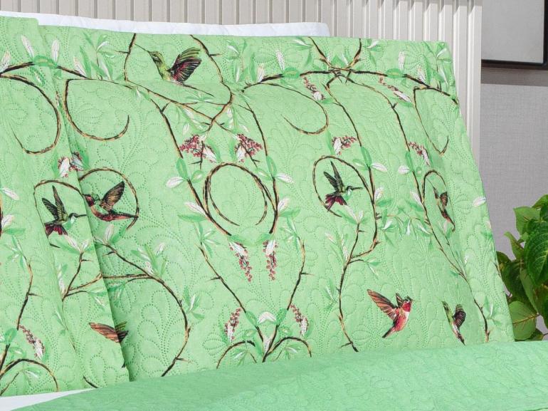 Kit: 1 Cobre-leito Casal Bouti de Microfibra Ultrasonic Estampada + 2 Porta-travesseiros - Bonny Verde - Dui Design