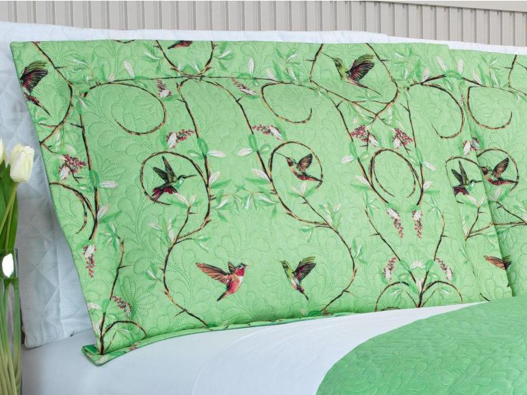 Kit: 1 Cobre-leito Casal Bouti de Microfibra Ultrasonic Estampada + 2 Porta-travesseiros - Bonny Verde - Dui Design