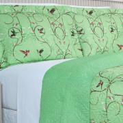 Kit: 1 Cobre-leito Casal Bouti de Microfibra Ultrasonic Estampada + 2 Porta-travesseiros - Bonny Verde - Dui Design