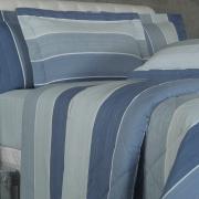 Kit: 1 Cobre-leito Casal + 2 Porta-travesseiros Percal 200 fios - Boston Azul - Dui Design
