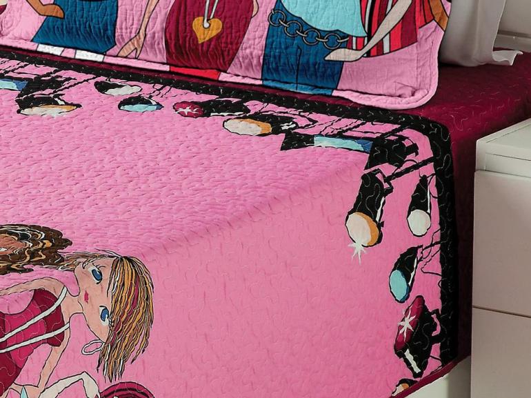 Kit: 1 Cobre-leito Bouti Solteiro Infantil + 1 Porta-travesseiro Microfibra - Fashion Meninas - Trisoft