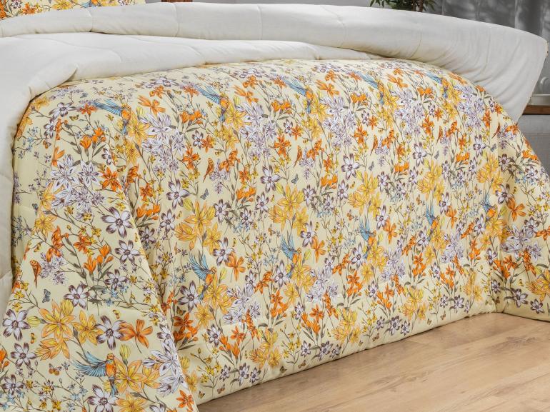 Enxoval Casal com Edredom 5 peas Percal 180 fios - Brenda Marfim - Dui Design