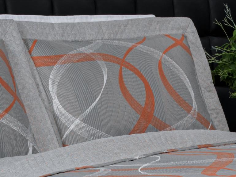 Kit: 1 Cobre-leito Queen Bouti de Microfibra Ultrasonic Estampada + 2 Porta-travesseiros - Brisa Cinza - Dui Design