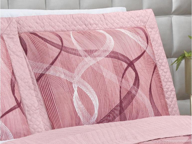 Kit: 1 Cobre-leito Queen Bouti de Microfibra Ultrasonic Estampada + 2 Porta-travesseiros - Brisa Rosa Barroque - Dui Design