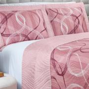 Kit: 1 Cobre-leito Queen Bouti de Microfibra Ultrasonic Estampada + 2 Porta-travesseiros - Brisa Rosa Barroque - Dui Design