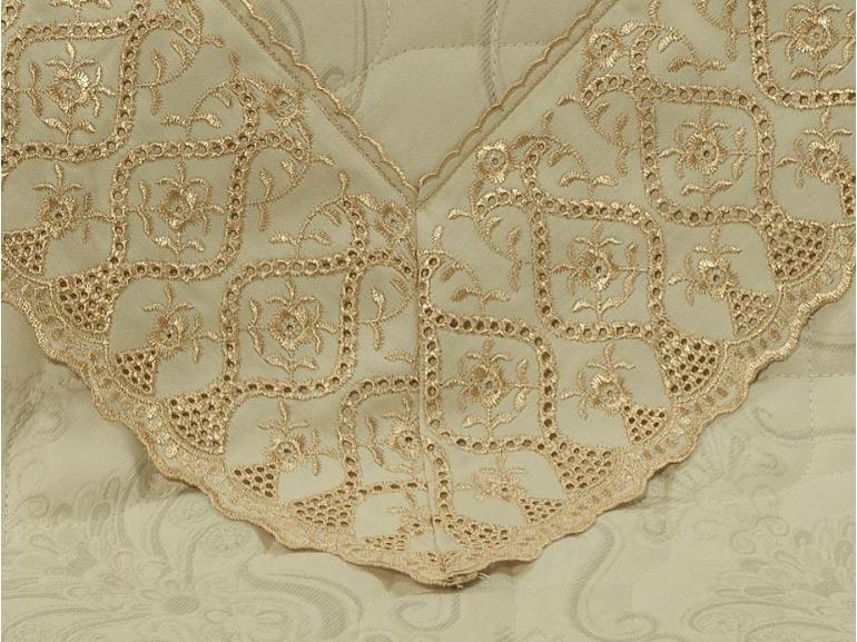 Jogo de Cama Queen Cetim de Algodo 300 fios Jacquard com Bordado Ingls - Bruxelas Marfim e Gold - Dui Design