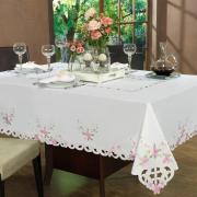 Toalha de Mesa com Bordado Richelieu Quadrada 4 Lugares 160x160cm - Camila Branco e Rosa - Dui Design