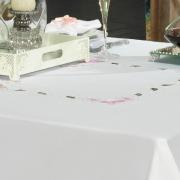 Toalha de Mesa com Bordado Richelieu Retangular 8 Lugares 160x270cm - Camila Branco e Rosa - Dui Design