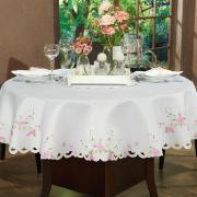 Toalha de Mesa com Bordado Richelieu Redonda 180cm - Camila Branco e Rosa - Dui Design