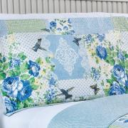 Kit: 1 Cobre-leito Queen Bouti de Microfibra Ultrasonic Estampada + 2 Porta-travesseiros - Carmem Azul- Dui Design