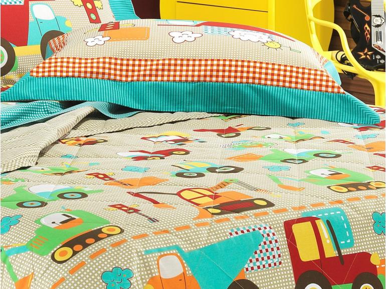 Jogo de Cama Casal Kids 150 fios 100% Algodo - Carros Bege - Dui Design