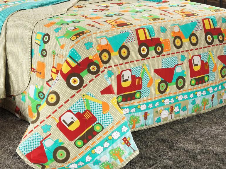 Jogo de Cama Casal Kids 150 fios 100% Algodo - Carros Bege - Dui Design