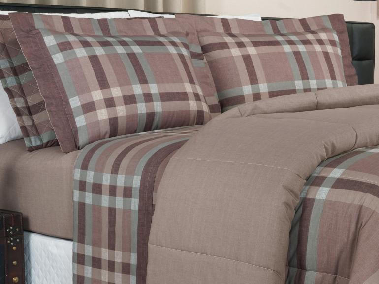 Enxoval King com Edredom 5 pe�as 150 fios - Carter Noz Moscada - Dui Design