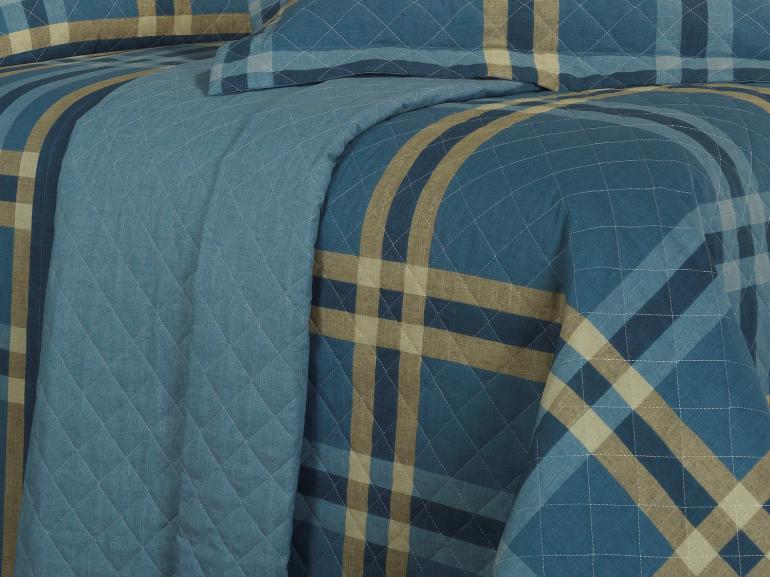 Kit: 1 Cobre-leito Queen + 2 Porta-travesseiros 150 fios - Carter Azul - Dui Design