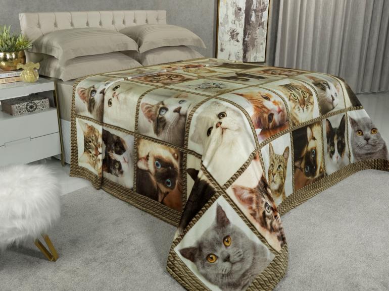 Cobertor Avulso King Flanelado com Estampa Digital 260 gramas/m² - Cat Faces - Dui Design