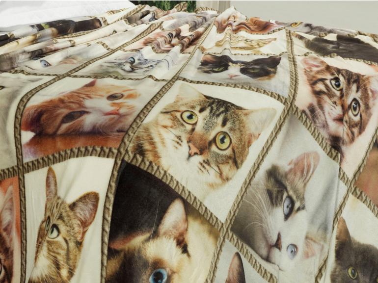 Cobertor Avulso Solteiro Flanelado com Estampa Digital 260 gramas/m² - Cat Faces - Dui Design