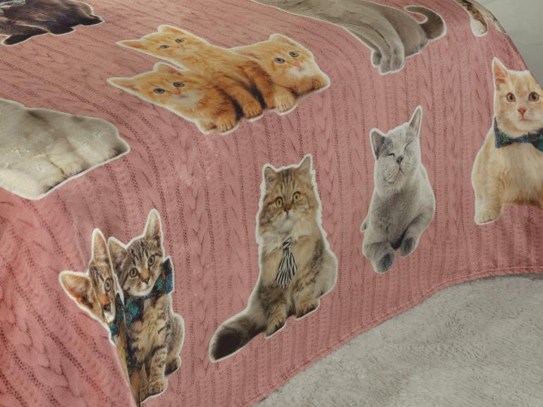 Cobertor Avulso King Flanelado com Estampa Digital 260 gramas/m² - Cat Tricot Rosa - Dui Design