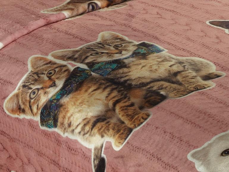 Cobertor Avulso Queen Flanelado com Estampa Digital 260 gramas/m² - Cat Tricot Rosa - Dui Design