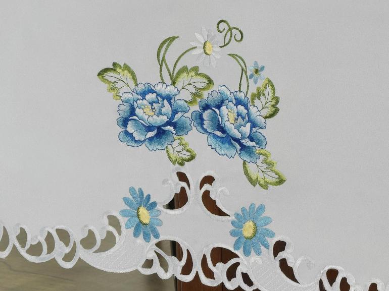 Toalha de Mesa com Bordado Richelieu Retangular 6 Lugares 160x220cm - Catarina Azul - Dui Design