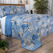 Kit: 1 Cobre-leito King Bouti de Microfibra Ultrasonic Estampada + 2 Porta-travesseiros - Catarina azul - Dui Design