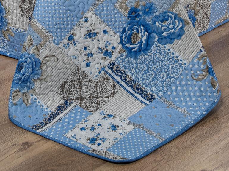 Kit: 1 Cobre-leito Casal Bouti de Microfibra Ultrasonic Estampada + 2 Porta-travesseiros - Catarina azul - Dui Design