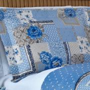 Kit: 1 Cobre-leito Casal Bouti de Microfibra Ultrasonic Estampada + 2 Porta-travesseiros - Catarina azul - Dui Design