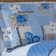 Kit: 1 Cobre-leito Solteiro Bouti de Microfibra Ultrasonic Estampada + 1 Porta-travesseiro - Catarina azul - Dui Design