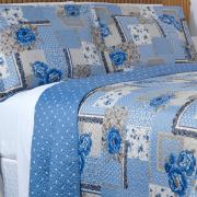 Kit: 1 Cobre-leito King Bouti de Microfibra Ultrasonic Estampada + 2 Porta-travesseiros - Catarina azul - Dui Design
