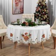 Toalha de Mesa Natal com Bordado Richelieu Redonda 175cm - Celebrare Natural - Dui Design