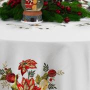 Toalha de Mesa Natal com Bordado Richelieu Redonda 175cm - Celebrare Natural - Dui Design