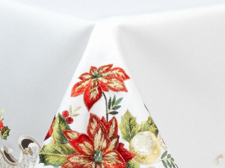 Toalha de Mesa Natal com Bordado Richelieu Quadrada 4 Lugares 160x160cm - Celebrare Natural - Dui Design