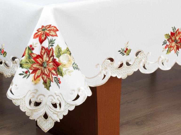 Toalha de Mesa Natal com Bordado Richelieu Quadrada 4 Lugares 160x160cm - Celebrare Natural - Dui Design