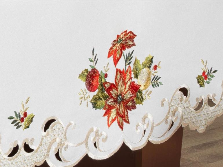 Toalha de Mesa Natal com Bordado Richelieu Quadrada 4 Lugares 160x160cm - Celebrare Natural - Dui Design