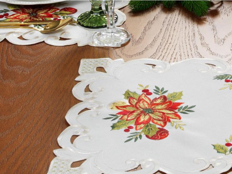 Jogo Americano Natal 4 Lugares (4 peas) com Bordado Richelieu 35x50cm - Celebrare Natural - Dui Design