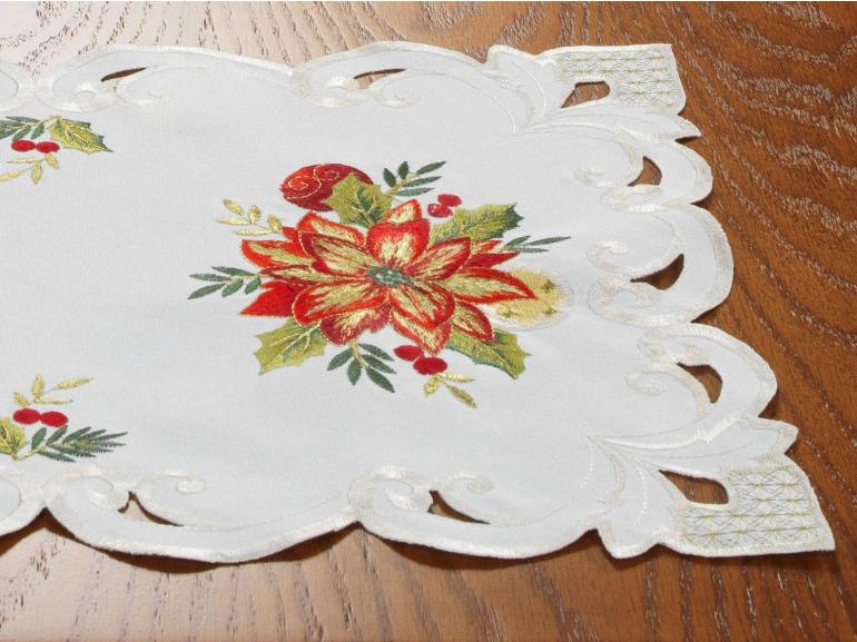 Jogo Americano Natal 4 Lugares (4 peas) com Bordado Richelieu 35x50cm - Celebrare Natural - Dui Design