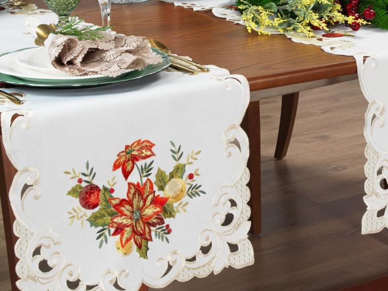Trilho de Mesa Natal com Bordado Richelieu 45x170cm Avulso - Celebrare Natural - Dui Design