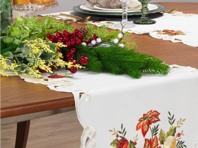 Trilho de Mesa Natal com Bordado Richelieu 45x170cm Avulso - Celebrare Natural - Dui Design