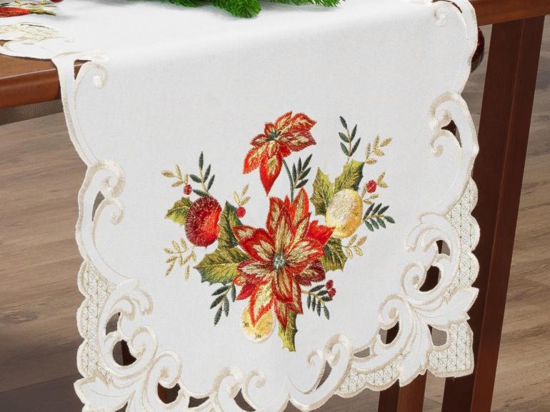 Trilho de Mesa Natal com Bordado Richelieu 45x170cm Avulso - Celebrare Natural - Dui Design