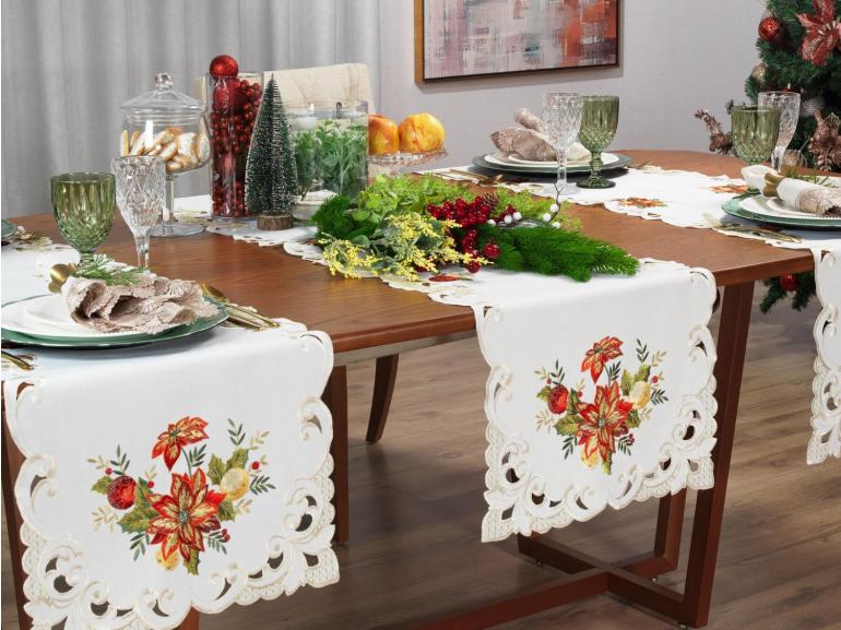 Trilho de Mesa Natal com Bordado Richelieu 45x170cm Avulso - Celebrare Natural - Dui Design