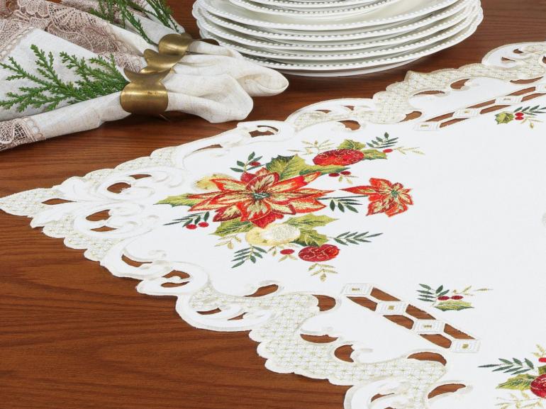 Centro de Mesa Natal Quadrado com Bordado Richelieu 85x85cm - Celebrare Natural - Dui Design
