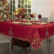 Toalha de Mesa Natal com Bordado Richelieu Retangular 6 Lugares 160x220cm - Celebrate Vermelho - Dui Design